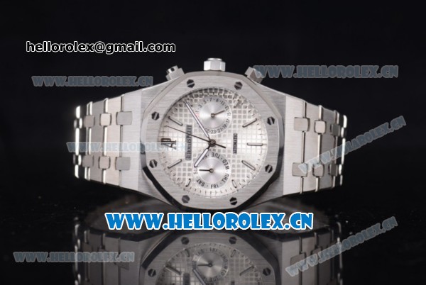 Audemars Piguet Royal Oak 41MM Seiko VK64 Quartz Stainless Steel Case/Bracelet with Silver Dial and Stick Markers - Click Image to Close